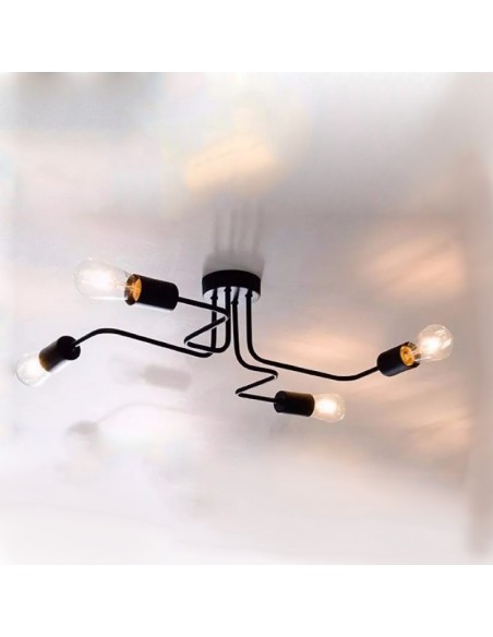 PLAFON ARAÑA VINTAGE ACERO 4 LUCES NEGRO E27