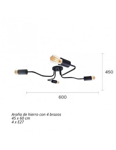 PLAFON ARAÑA VINTAGE ACERO 4 LUCES NEGRO E27