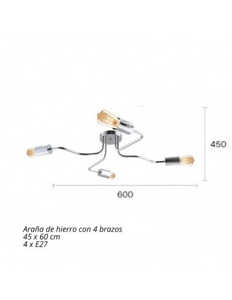 PLAFON ARAÑA VINTAGE ACERO 4 LUCES PLATIL E27