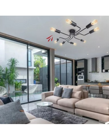 PLAFON ARAÑA VINTAGE ACERO 8 LUCES NEGRO E27