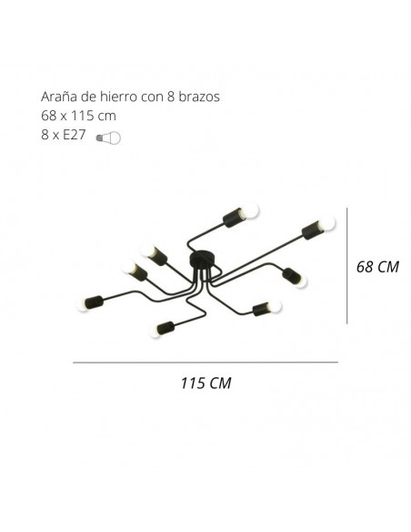 PLAFON ARAÑA VINTAGE ACERO 8 LUCES COBRE E27