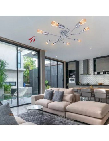 PLAFON ARAÑA VINTAGE ACERO 8 LUCES PLATIL E27