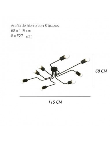 PLAFON ARAÑA VINTAGE ACERO 8 LUCES PLATIL E27