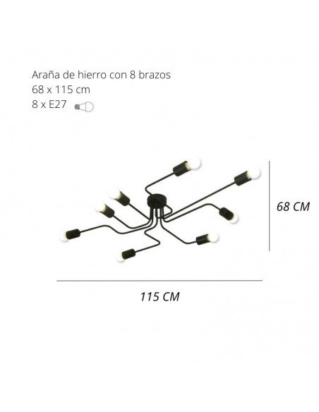 PLAFON ARAÑA VINTAGE ACERO 8 LUCES PLATIL E27